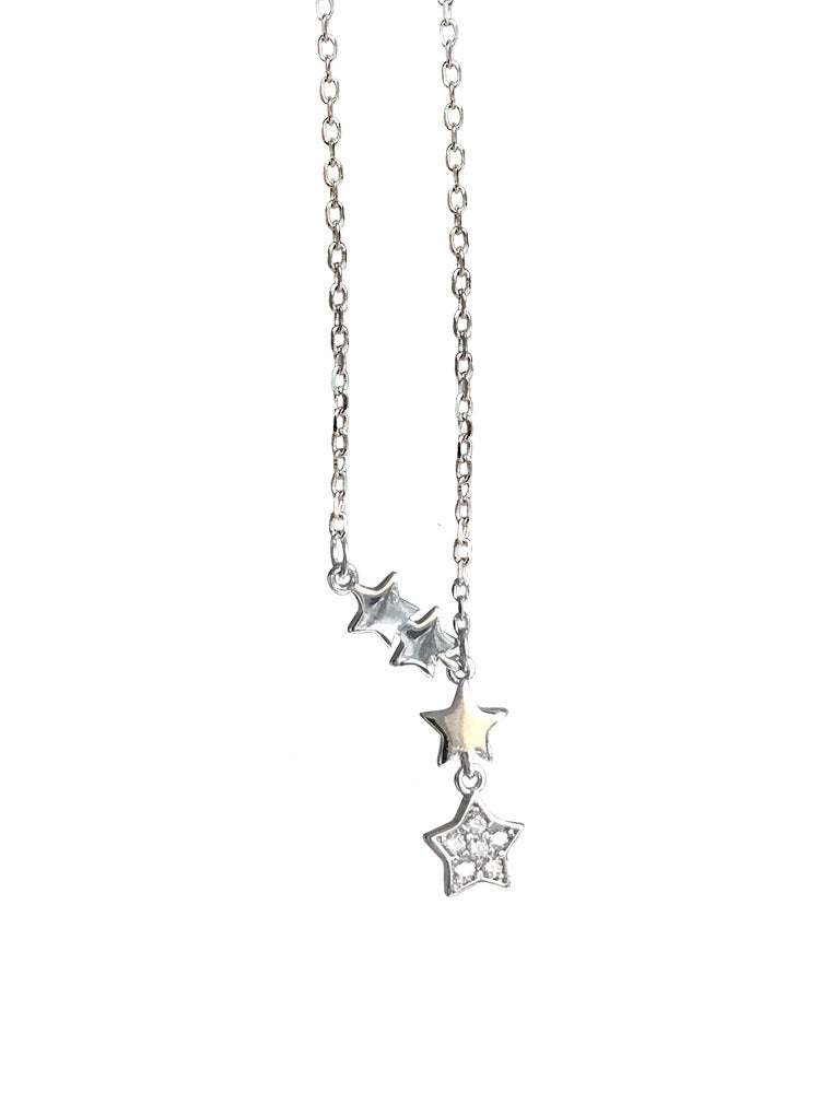 ANENJERY 925 Sterling Silver Dainty Unique Tassel Star Necklace for Women Cubic Zircon Clavicle Chain Necklace Jewelry S-N699