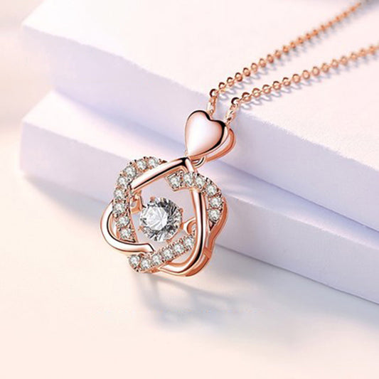 Rose Gold Heart Pendant Necklace – 925 Silver Plated for Women