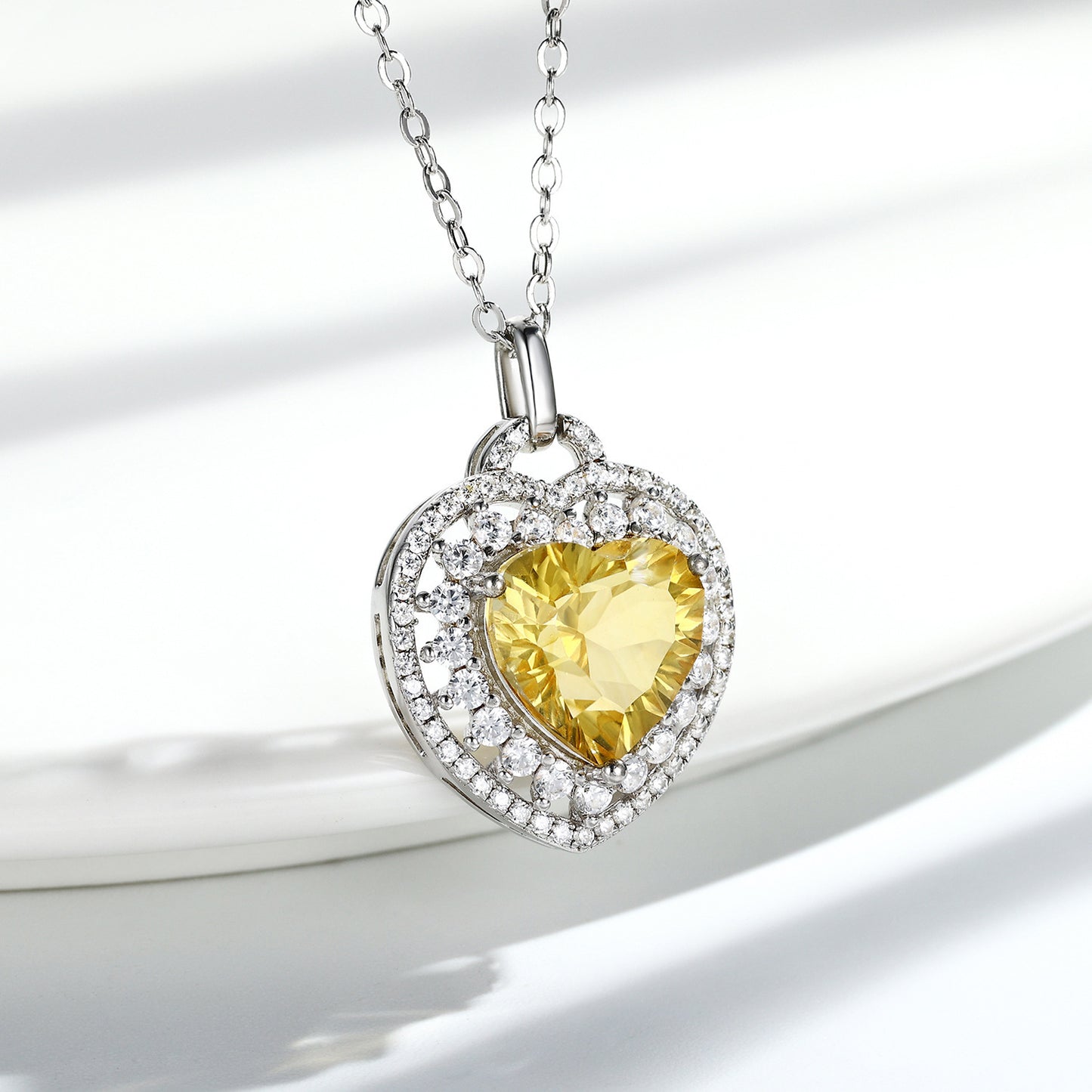 Natural Heart-Shaped Citrine Necklace Set – 925 Silver Pendant for Women