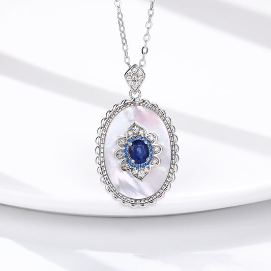 925 Silver Sapphire Diamond Pendant Necklace – Elegant Charm for Women