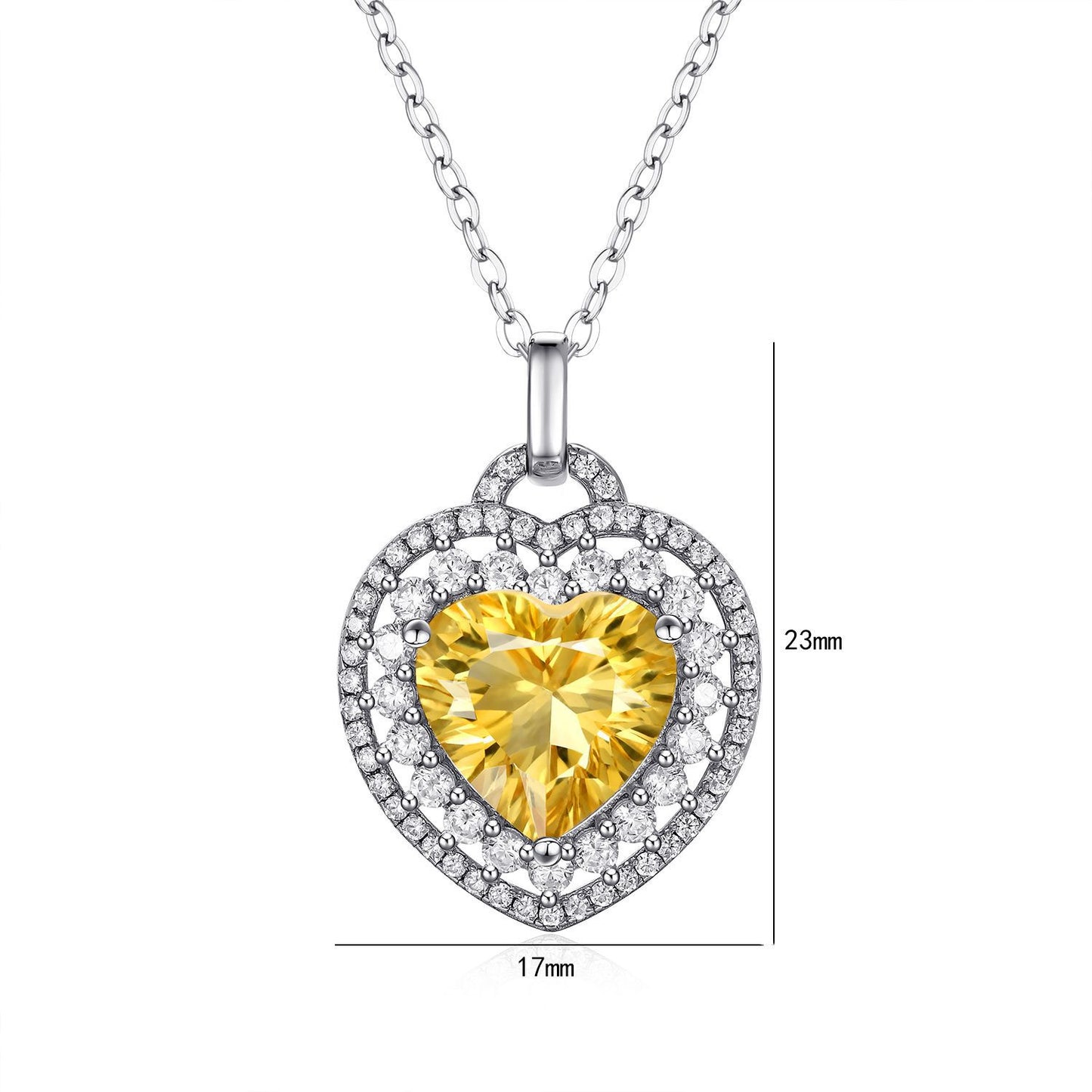 Natural Heart-Shaped Citrine Necklace Set – 925 Silver Pendant for Women