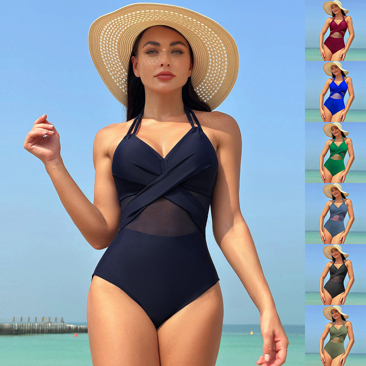 Summer Solid Color Cross-strap Swimsuit