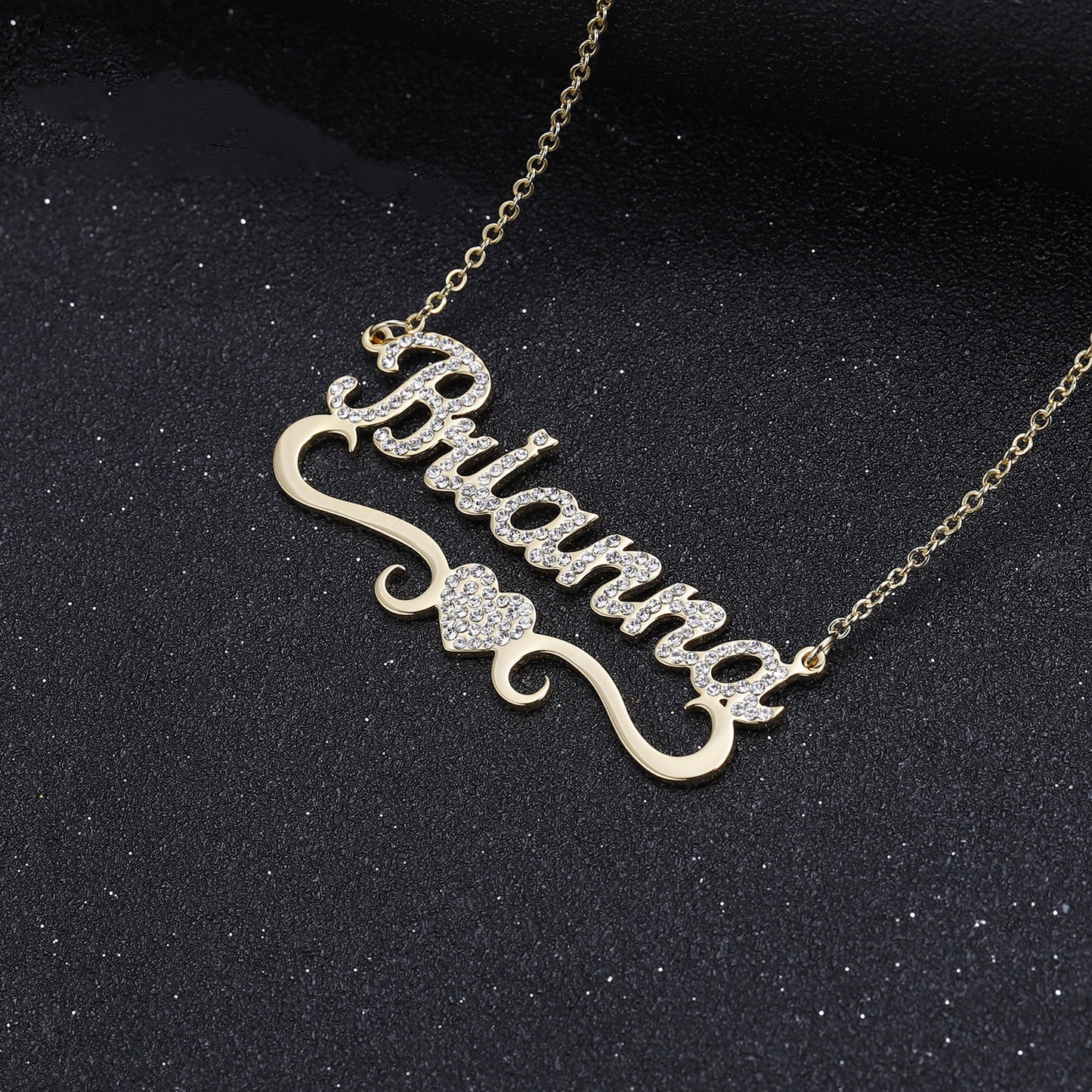 Custom Name Necklace – Full Diamond Letter Pendant in Titanium Steel