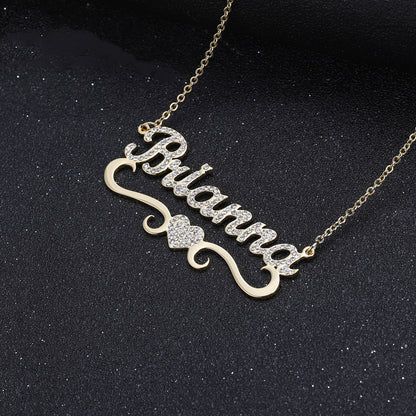Custom Name Necklace – Full Diamond Letter Pendant in Titanium Steel