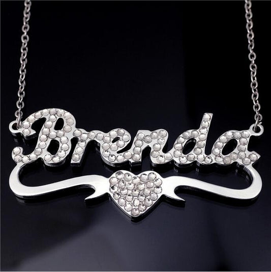 Custom Name Necklace – Full Diamond Letter Pendant in Titanium Steel