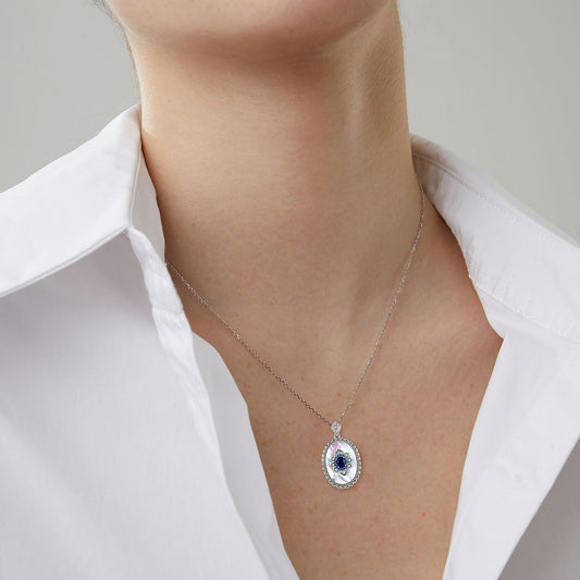 925 Silver Sapphire Diamond Pendant Necklace – Elegant Charm for Women