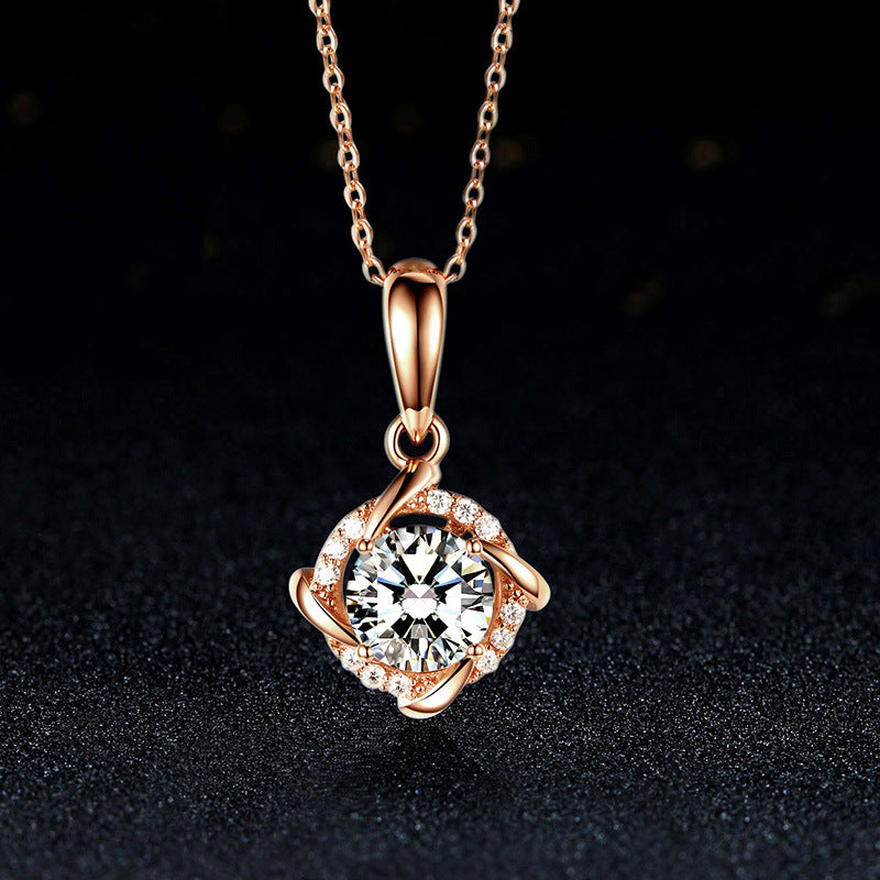 925 Silver Moissanite Windmill Pendant Necklace – Elegant Sparkle Chain