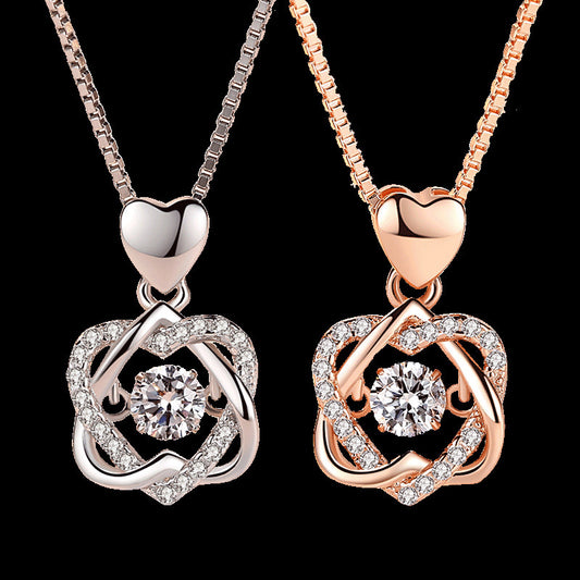 Rose Gold Heart Pendant Necklace – 925 Silver Plated for Women