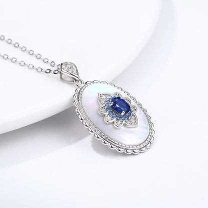 925 Silver Sapphire Diamond Pendant Necklace – Elegant Charm for Women