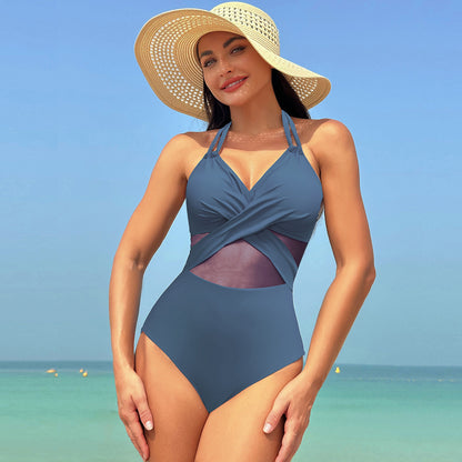 Summer Solid Color Cross-strap Swimsuit