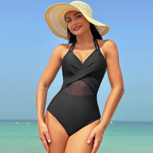 Summer Solid Color Cross-strap Swimsuit