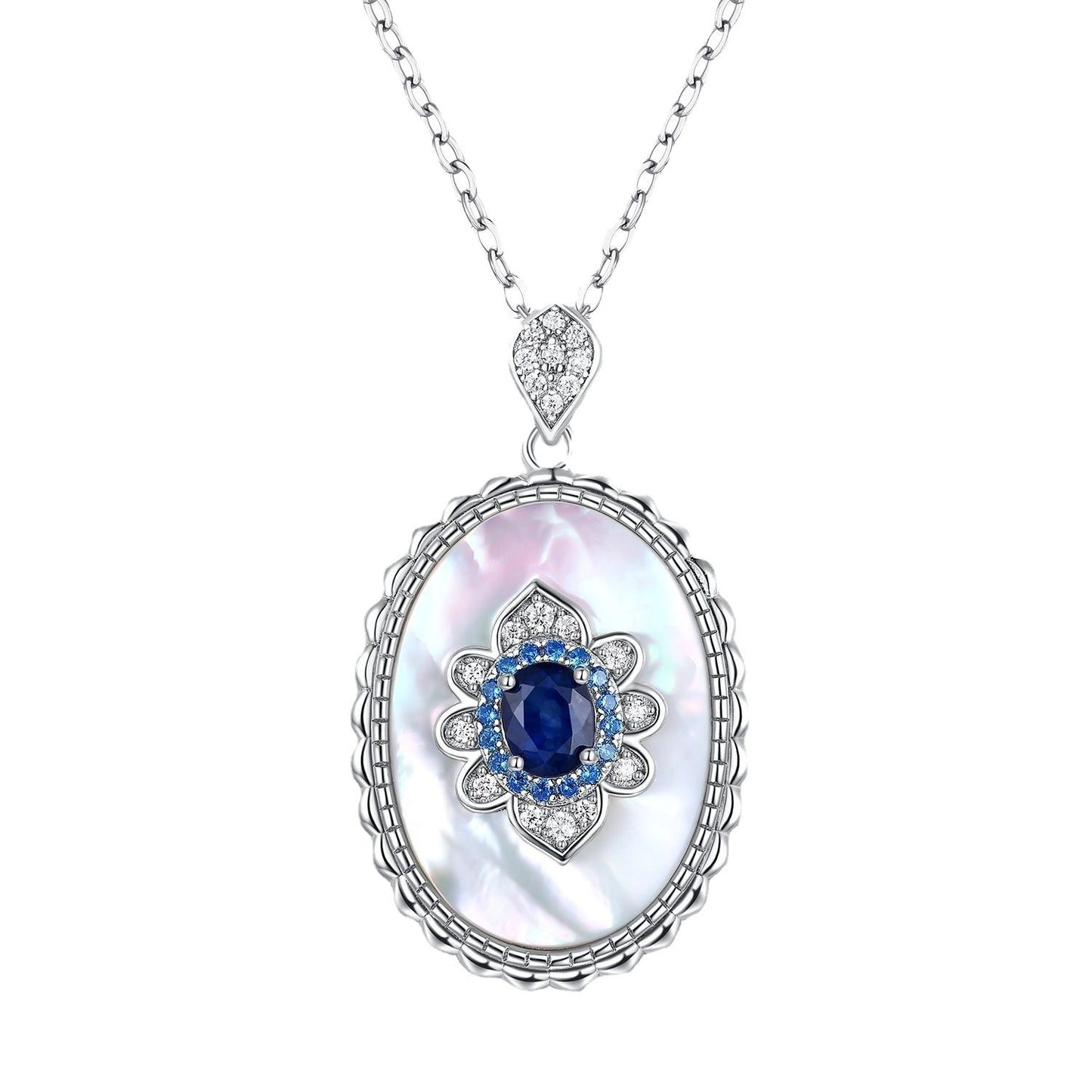 925 Silver Sapphire Diamond Pendant Necklace – Elegant Charm for Women
