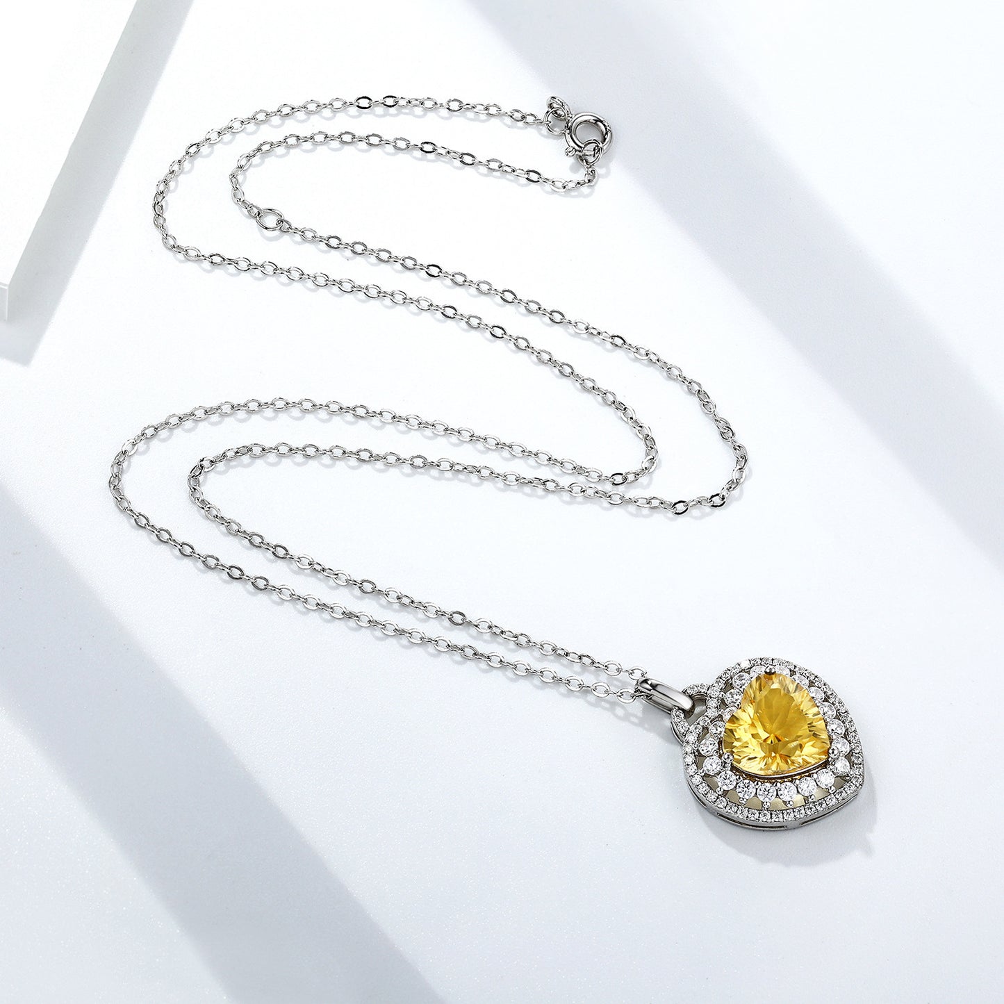 Natural Heart-Shaped Citrine Necklace Set – 925 Silver Pendant for Women