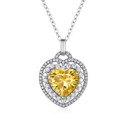 Natural Heart-Shaped Citrine Necklace Set – 925 Silver Pendant for Women