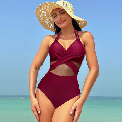 Summer Solid Color Cross-strap Swimsuit