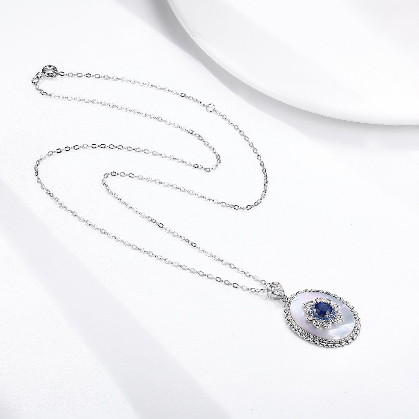 925 Silver Sapphire Diamond Pendant Necklace – Elegant Charm for Women