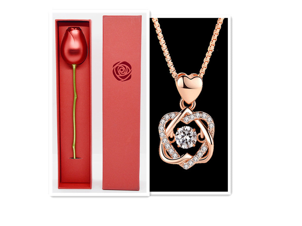 Rose Gold Heart Pendant Necklace – 925 Silver Plated for Women