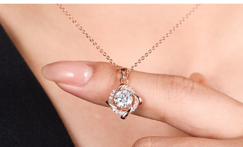 925 Silver Moissanite Windmill Pendant Necklace – Elegant Sparkle Chain