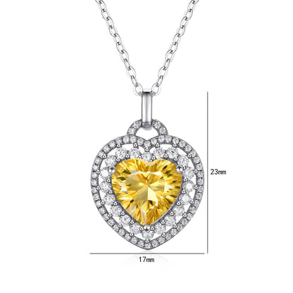 Natural Heart-Shaped Citrine Necklace Set – 925 Silver Pendant for Women